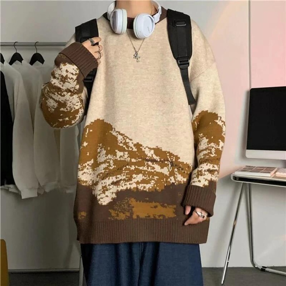 Buffalo David Bitton Cream and Brown Crewneck Sweater